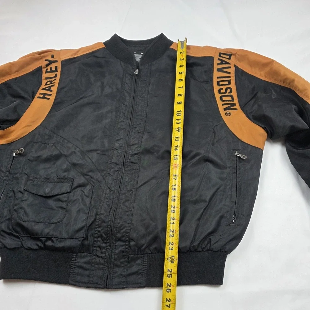 Harley-Davidson Jacket Mens Large Black Orange Bomber Nylon Motorcycle Biker